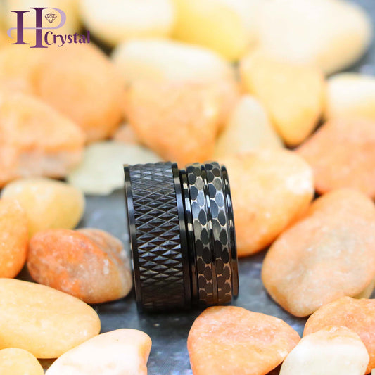 Men’s Black IP Tungsten Ring – Parallelogram Leopard Spots Design, Modern Style (MARET991)