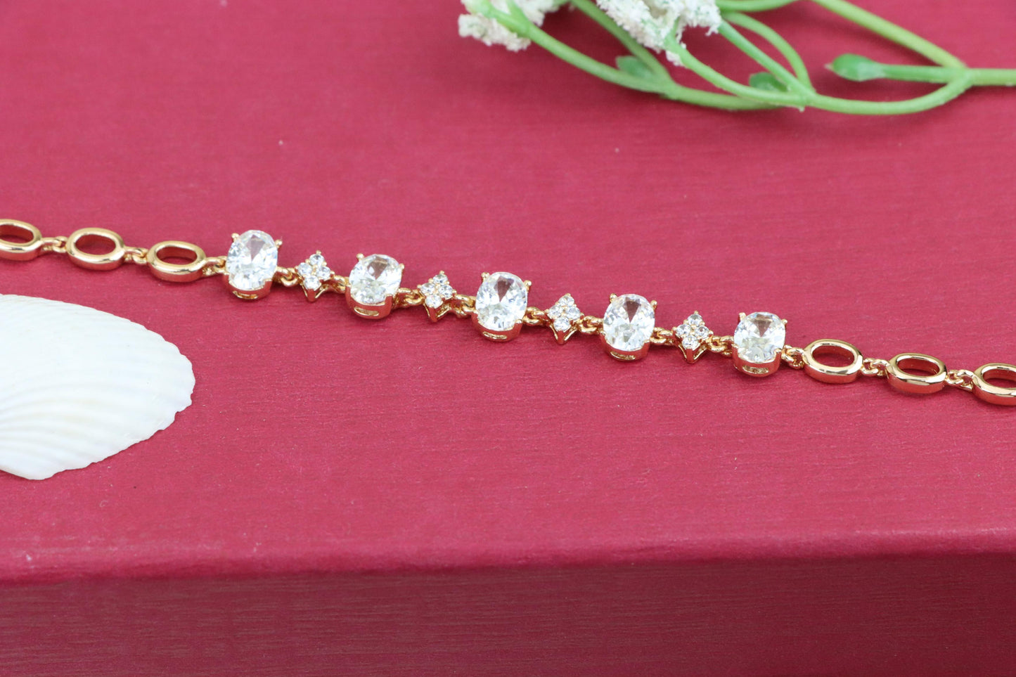 Rose Gold Oval Cut CZ Bracelet with Sparkling Stone Clusters, XPBL0973 (2098-2)