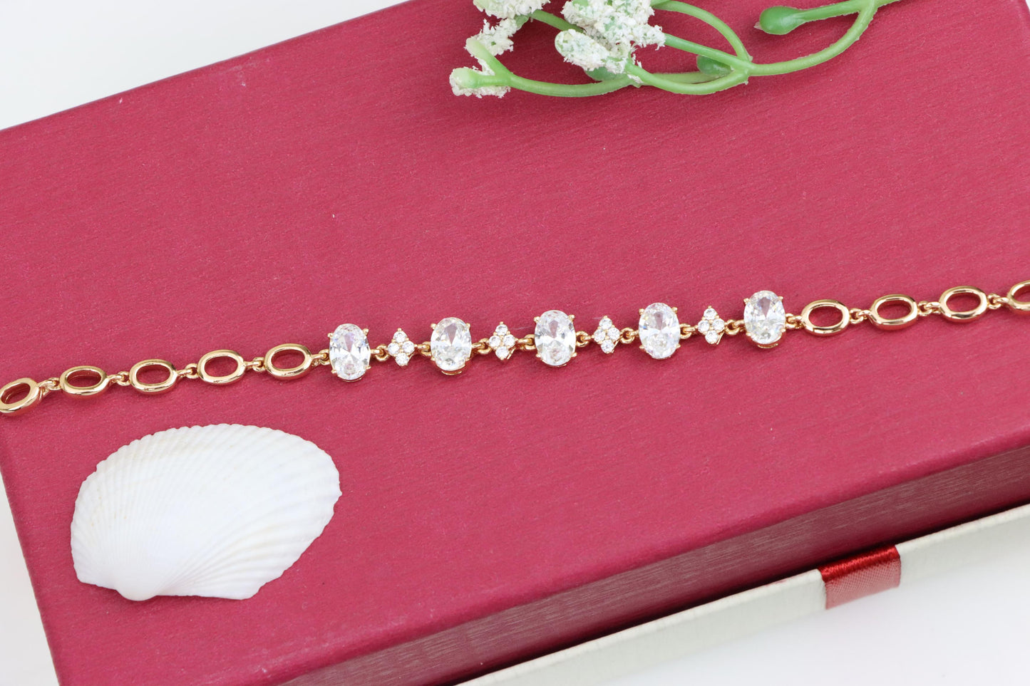 Rose Gold Oval Cut CZ Bracelet with Sparkling Stone Clusters, XPBL0973 (2098-2)