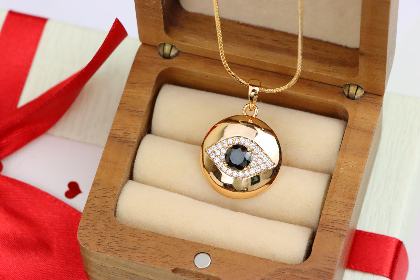 Round Evil Eye Rose Gold Pendant with Black Center, XPPT1299 (2130-5)