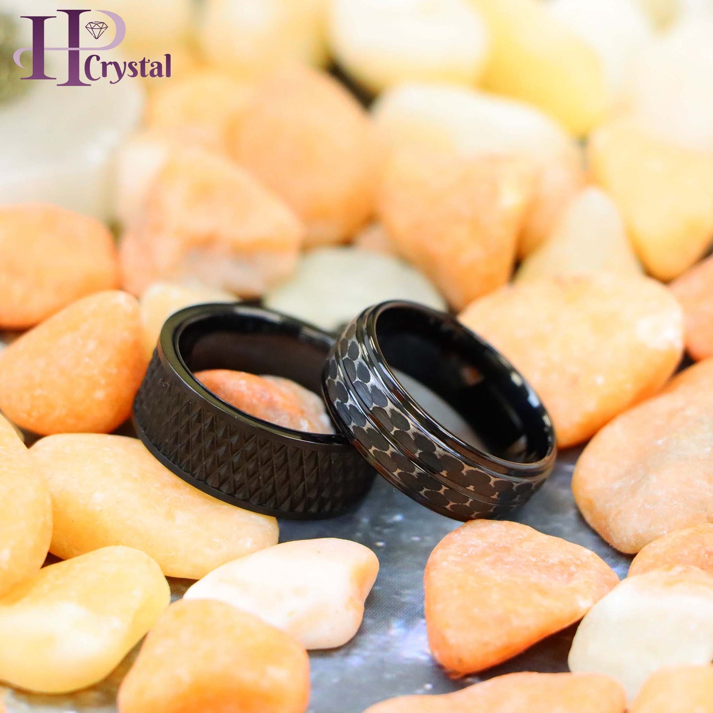 Men’s Black IP Tungsten Ring – Parallelogram Leopard Spots Design, Modern Style