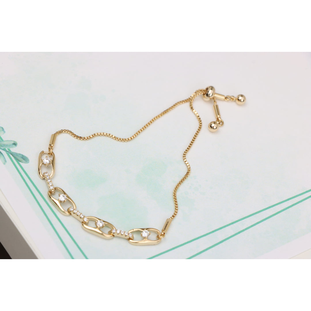 Rose Gold Adjustable Chain Bracelet with Sparkling Stone Accents, XPAB0604 (2061-3)