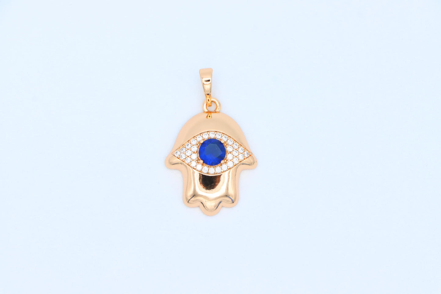 Blue Evil Eye Hamsa Pendant in Gold Plated Brass – Bold Protection Charm, XPPT1754 (2152-2)