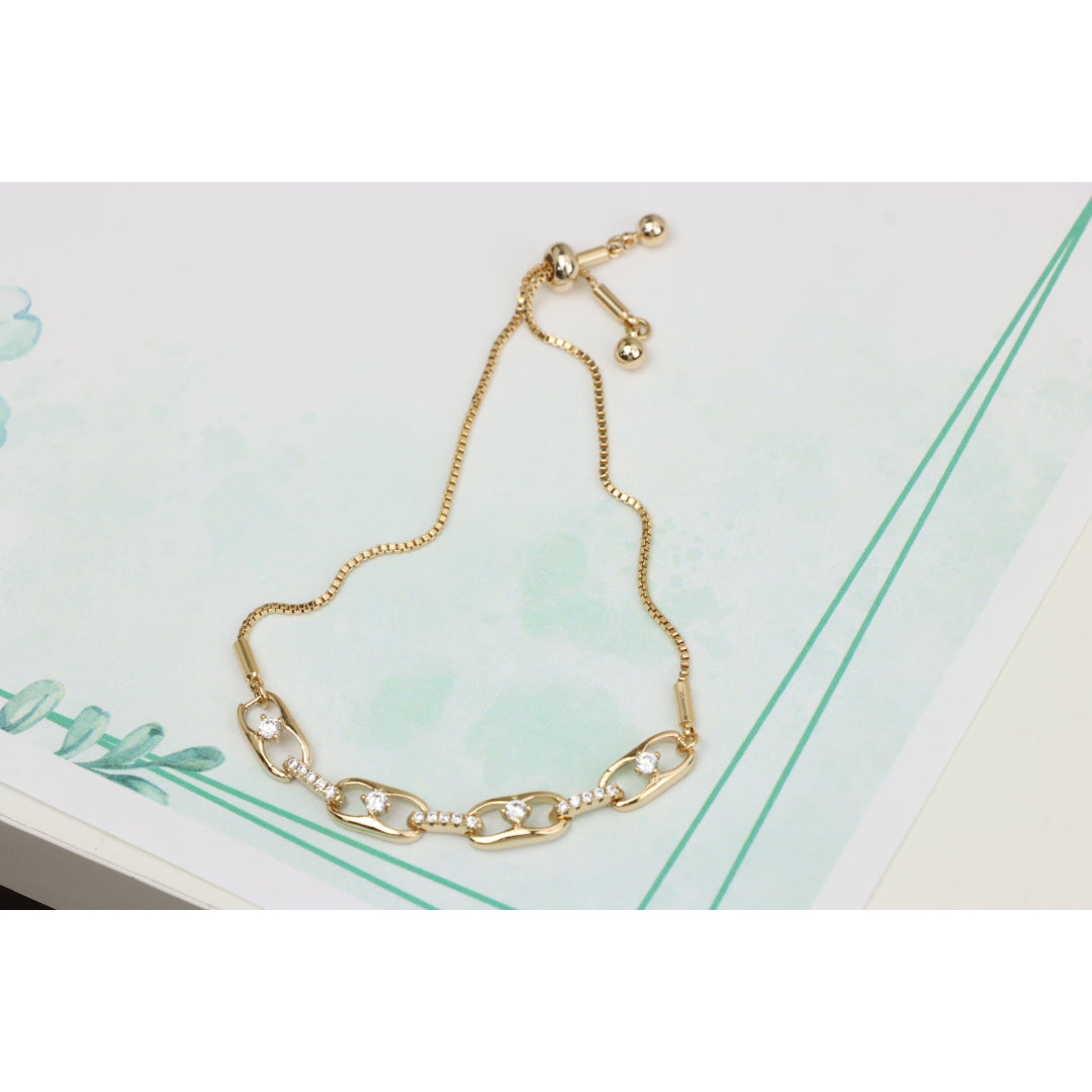 Rose Gold Adjustable Chain Bracelet with Sparkling Stone Accents, XPAB0604 (2061-3)