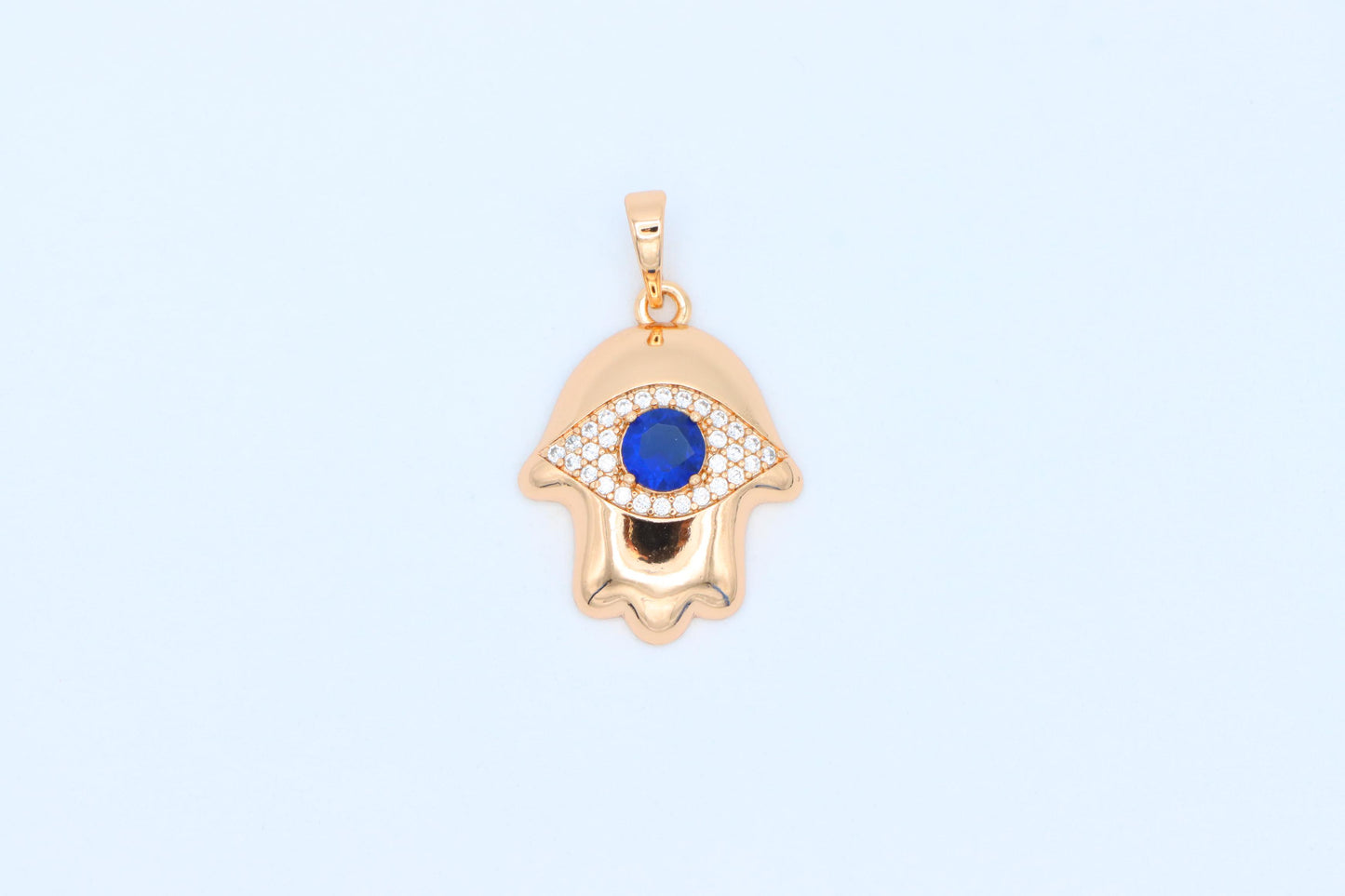 Blue Evil Eye Hamsa Pendant in Gold Plated Brass – Bold Protection Charm, XPPT1754 (2152-2)
