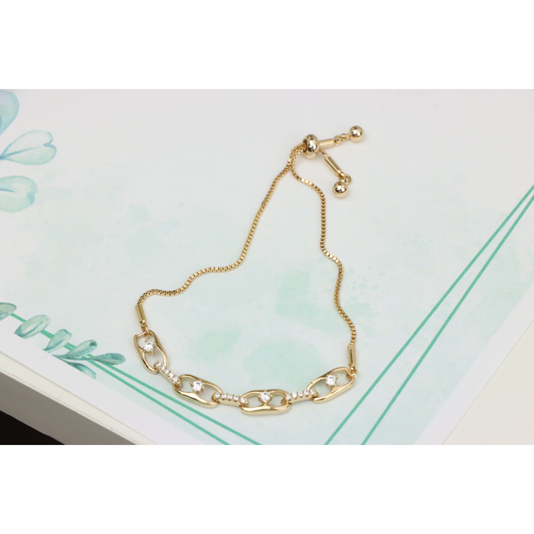 Rose Gold Adjustable Chain Bracelet with Sparkling Stone Accents, XPAB0604 (2061-3)