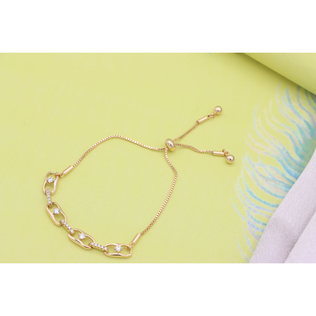 Rose Gold Adjustable Chain Bracelet with Sparkling Stone Accents, XPAB0604 (2061-3)