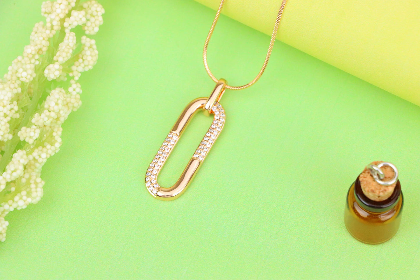 Oval Link Style Rose Gold Pendant with Crystal Accents, XPPT1300 (2130-6)