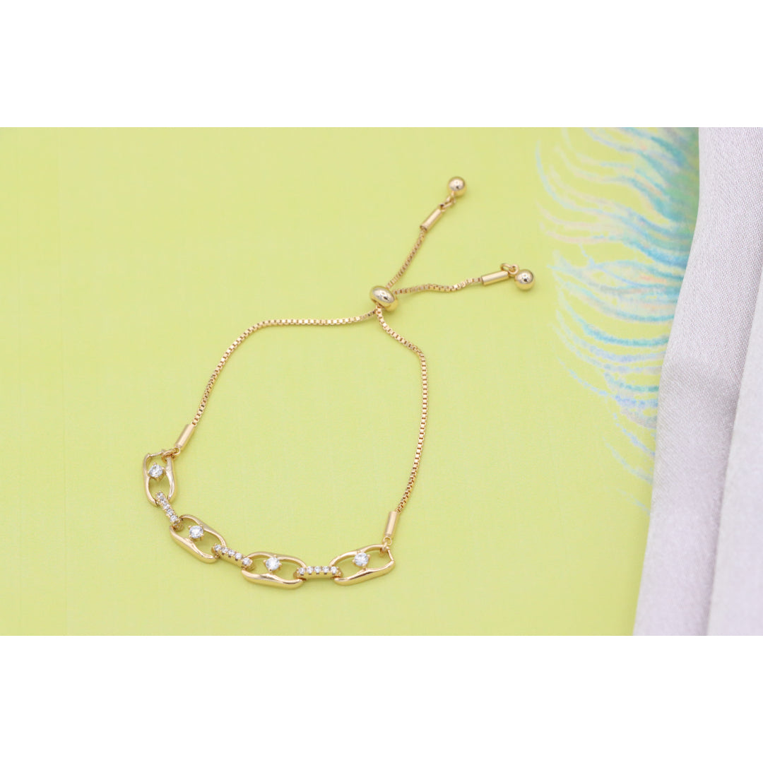 Rose Gold Adjustable Chain Bracelet with Sparkling Stone Accents, XPAB0604 (2061-3)