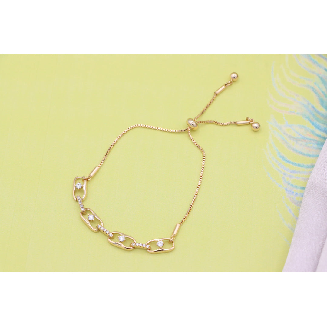 Rose Gold Adjustable Chain Bracelet with Sparkling Stone Accents, XPAB0604 (2061-3)