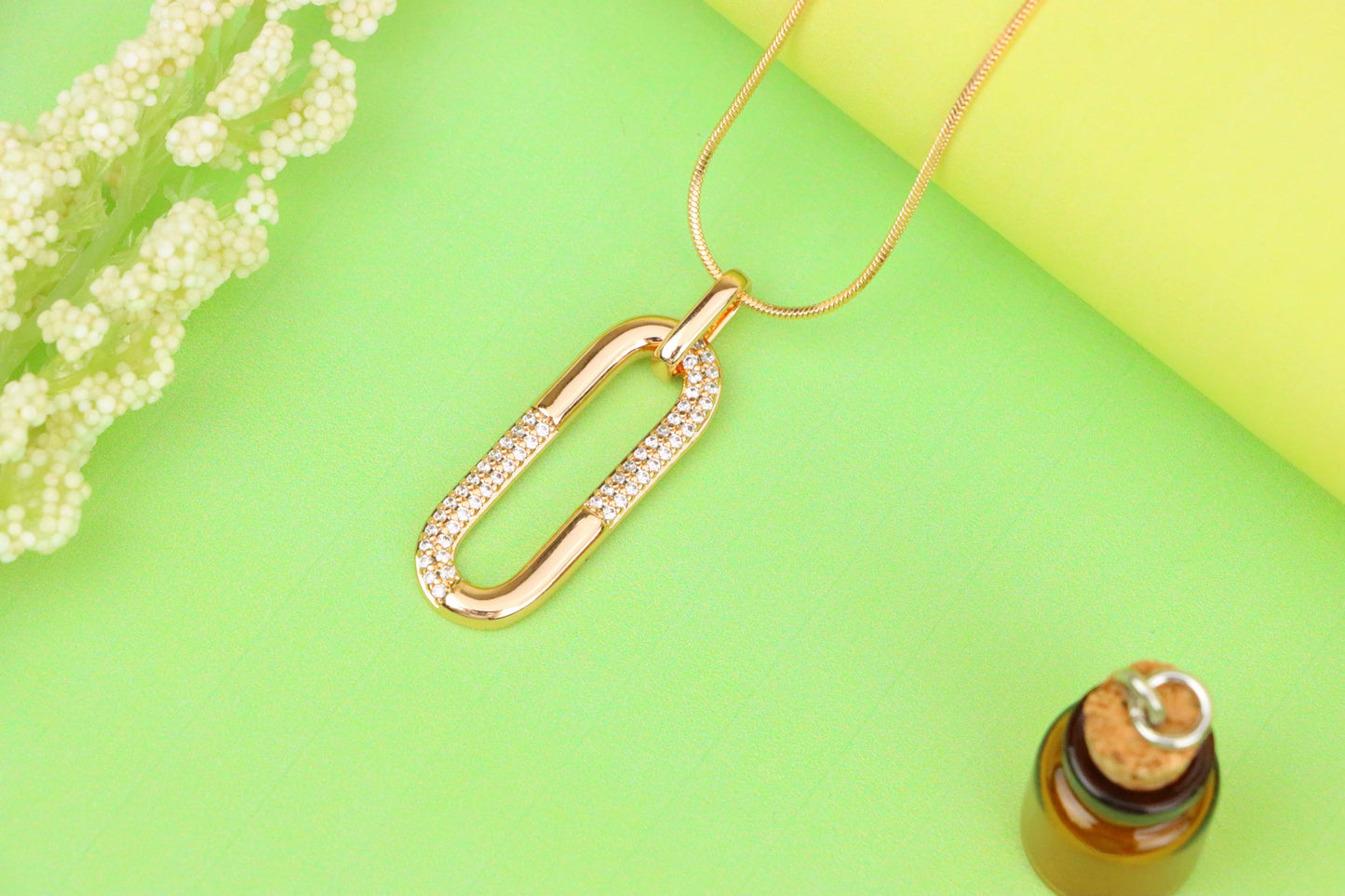 Oval Link Style Rose Gold Pendant with Crystal Accents, XPPT1300 (2130-6)