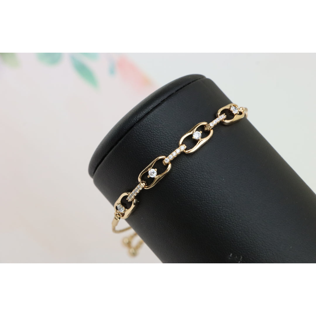 Rose Gold Adjustable Chain Bracelet with Sparkling Stone Accents, XPAB0604 (2061-3)