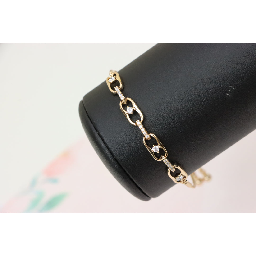Rose Gold Adjustable Chain Bracelet with Sparkling Stone Accents, XPAB0604 (2061-3)
