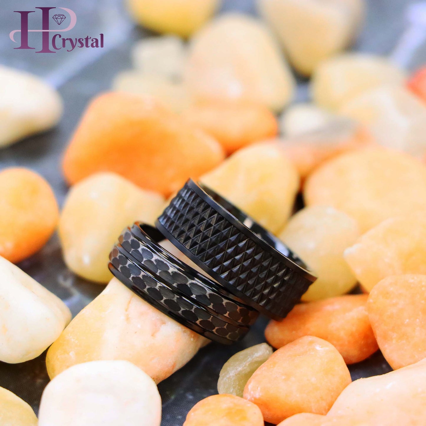 Men’s Black IP Tungsten Ring – Parallelogram Leopard Spots Design, Modern Style