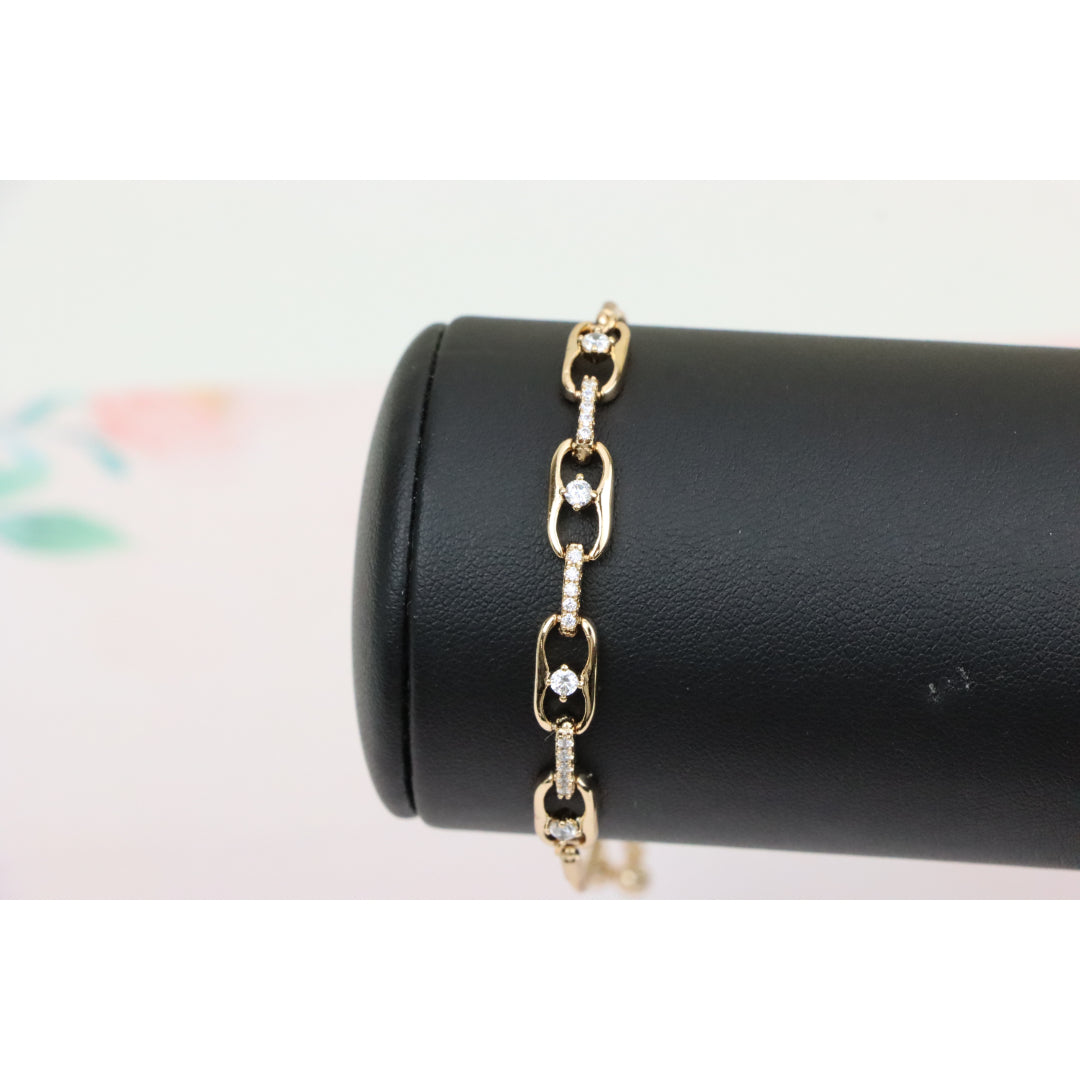Rose Gold Adjustable Chain Bracelet with Sparkling Stone Accents, XPAB0604 (2061-3)