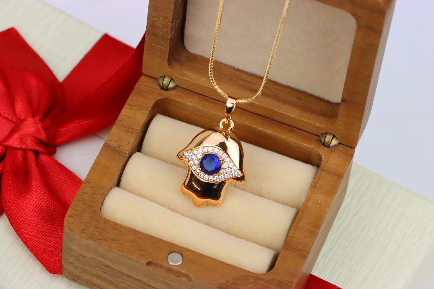 Blue Evil Eye Hamsa Pendant in Gold Plated Brass – Bold Protection Charm, XPPT1754 (2152-2)