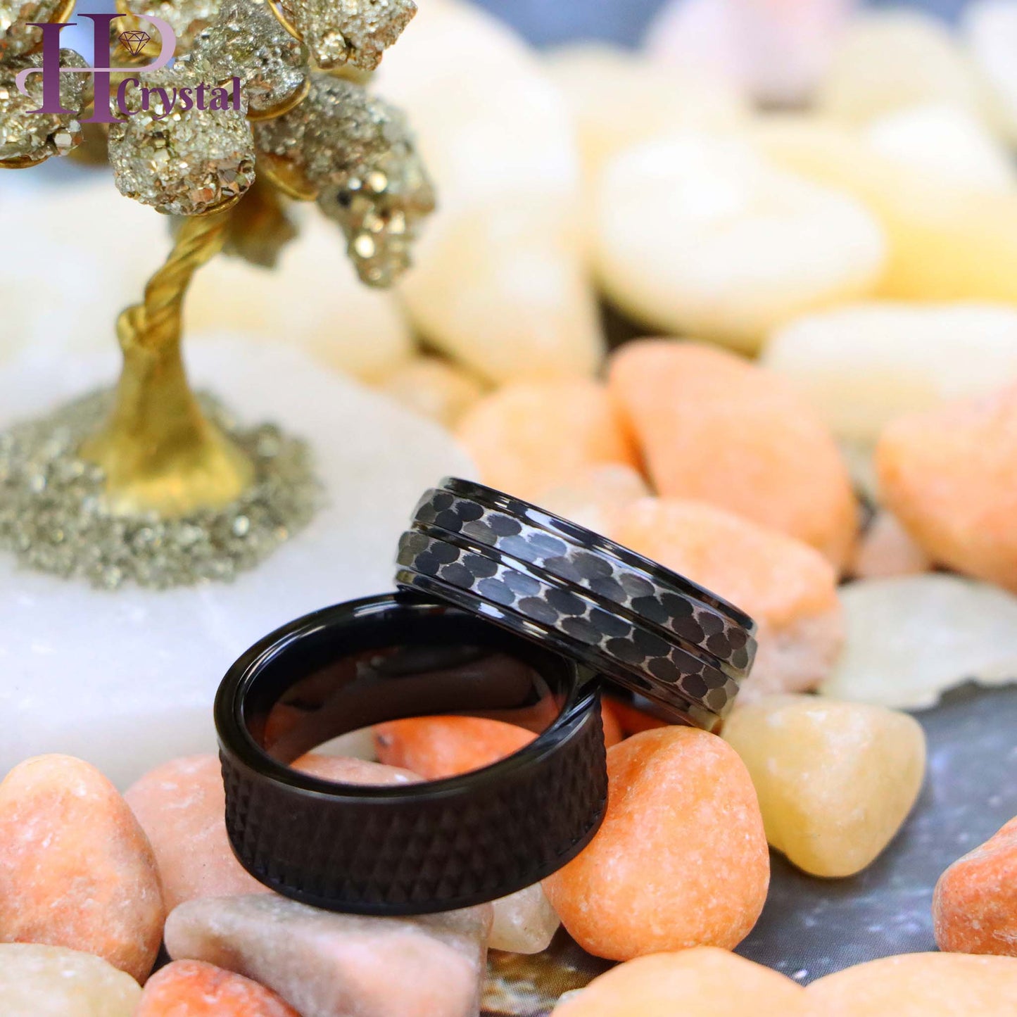 Men’s Black IP Tungsten Ring – Parallelogram Leopard Spots Design, Modern Style