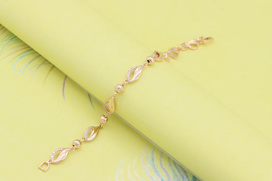 Rose Gold Plated Elegant Leaf & Bead Chain Bracelet, XPBL0975 (2098-4)