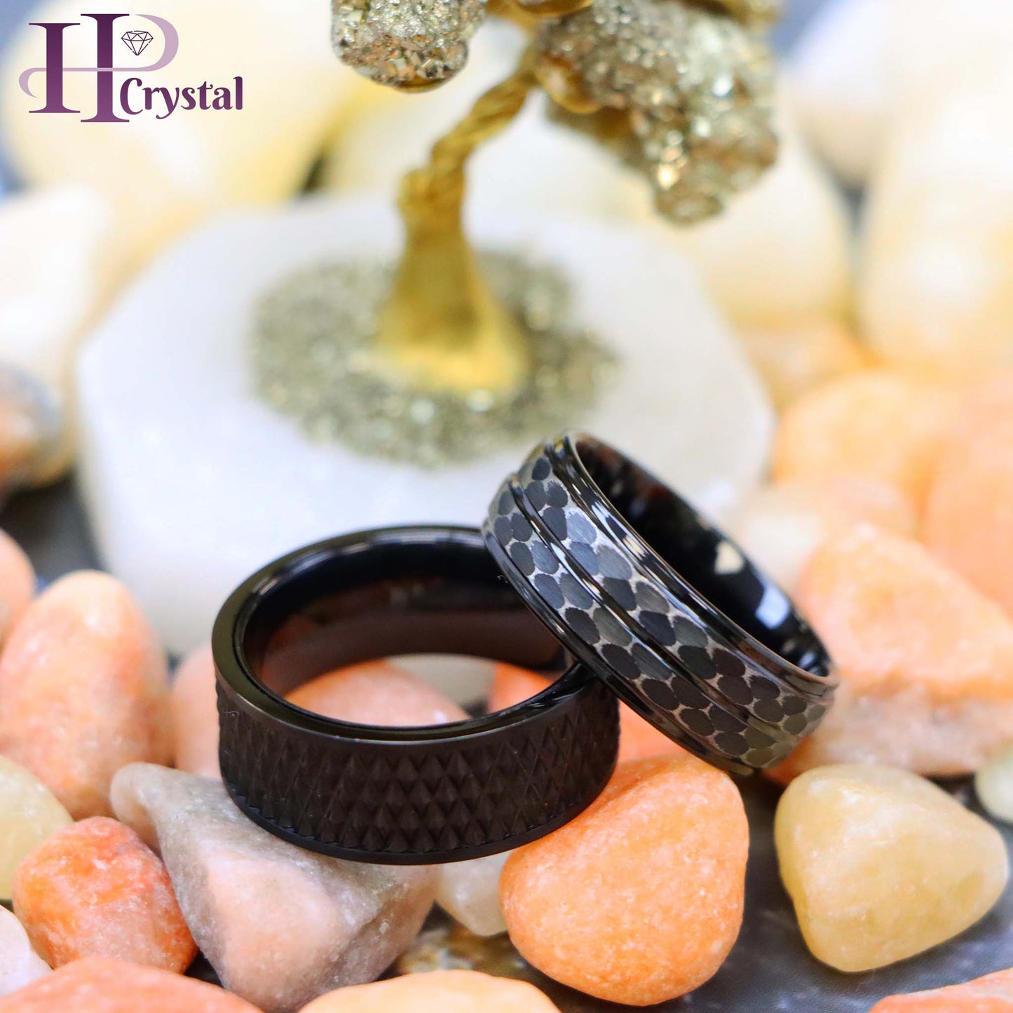 Men’s Black IP Tungsten Ring – Parallelogram Leopard Spots Design, Modern Style