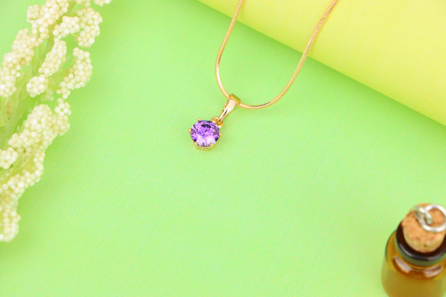 Dainty Round Purple Stone Rose Gold Pendant, XPPT1301 (2130-7)