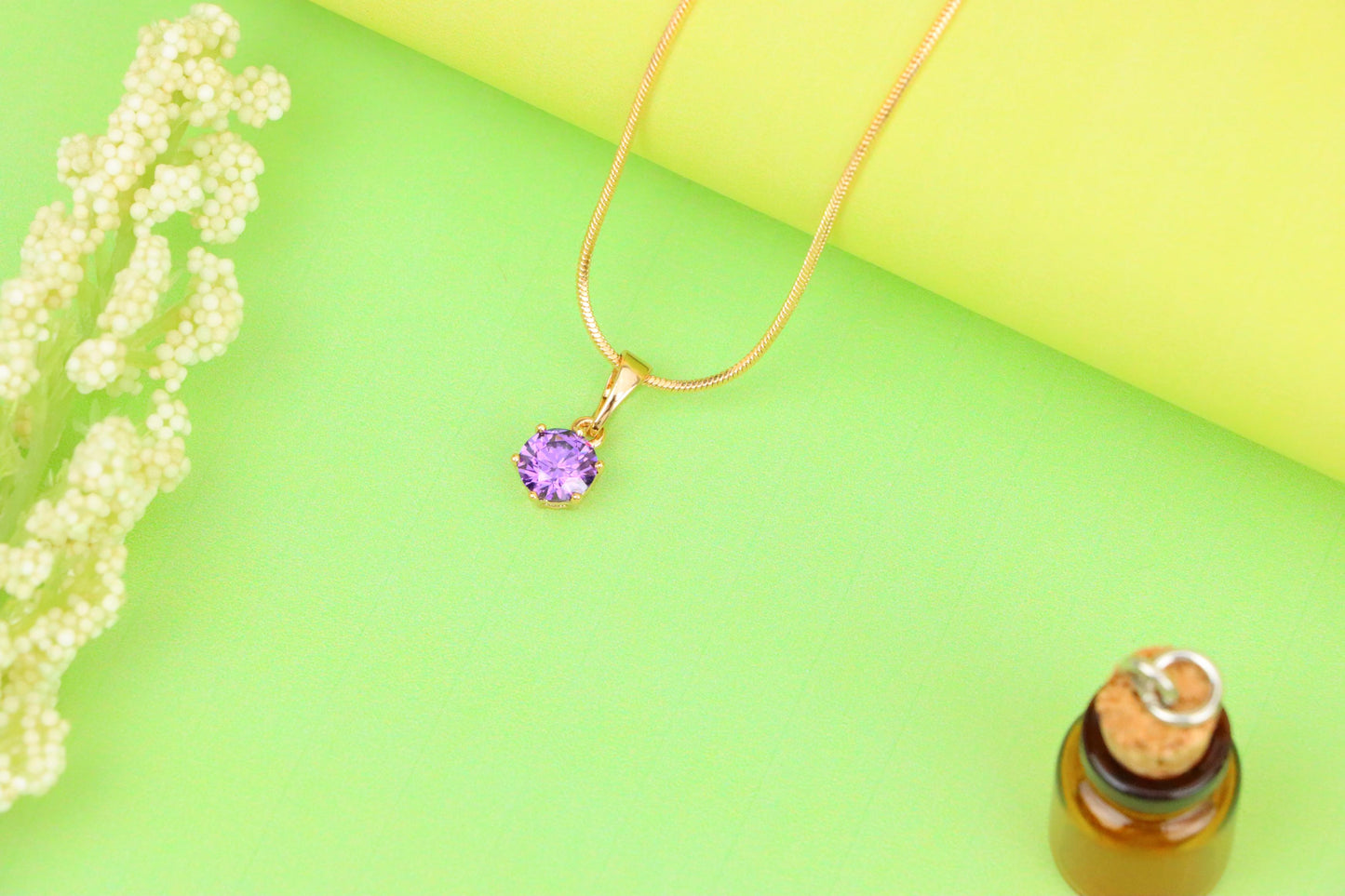 Dainty Round Purple Stone Rose Gold Pendant, XPPT1301 (2130-7)