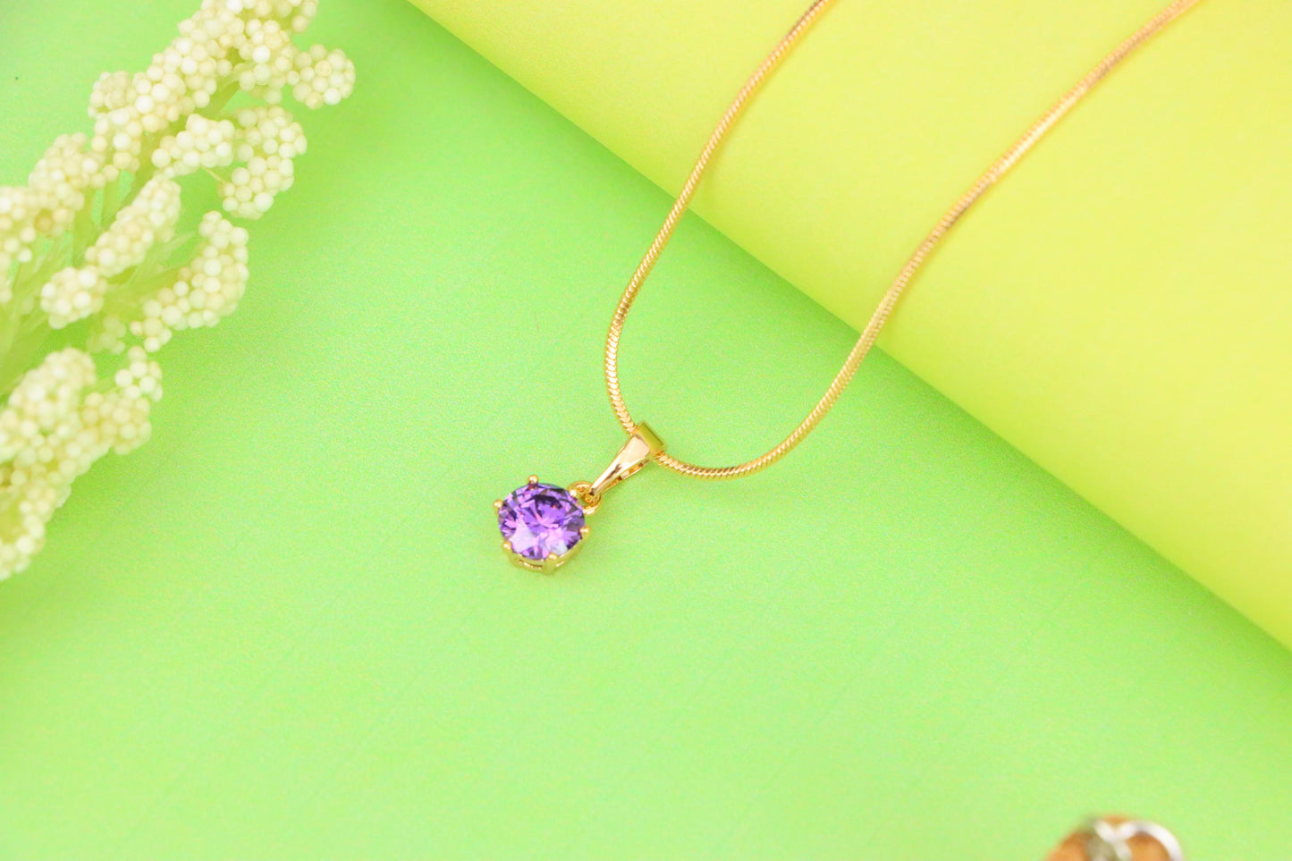 Dainty Round Purple Stone Rose Gold Pendant, XPPT1301 (2130-7)