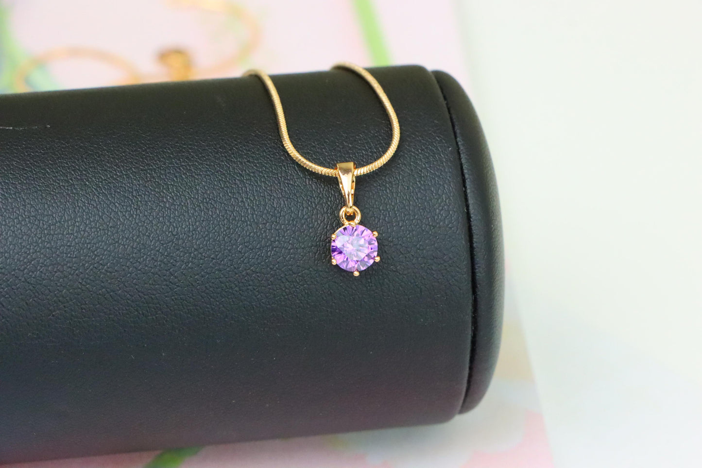 Dainty Round Purple Stone Rose Gold Pendant, XPPT1301 (2130-7)