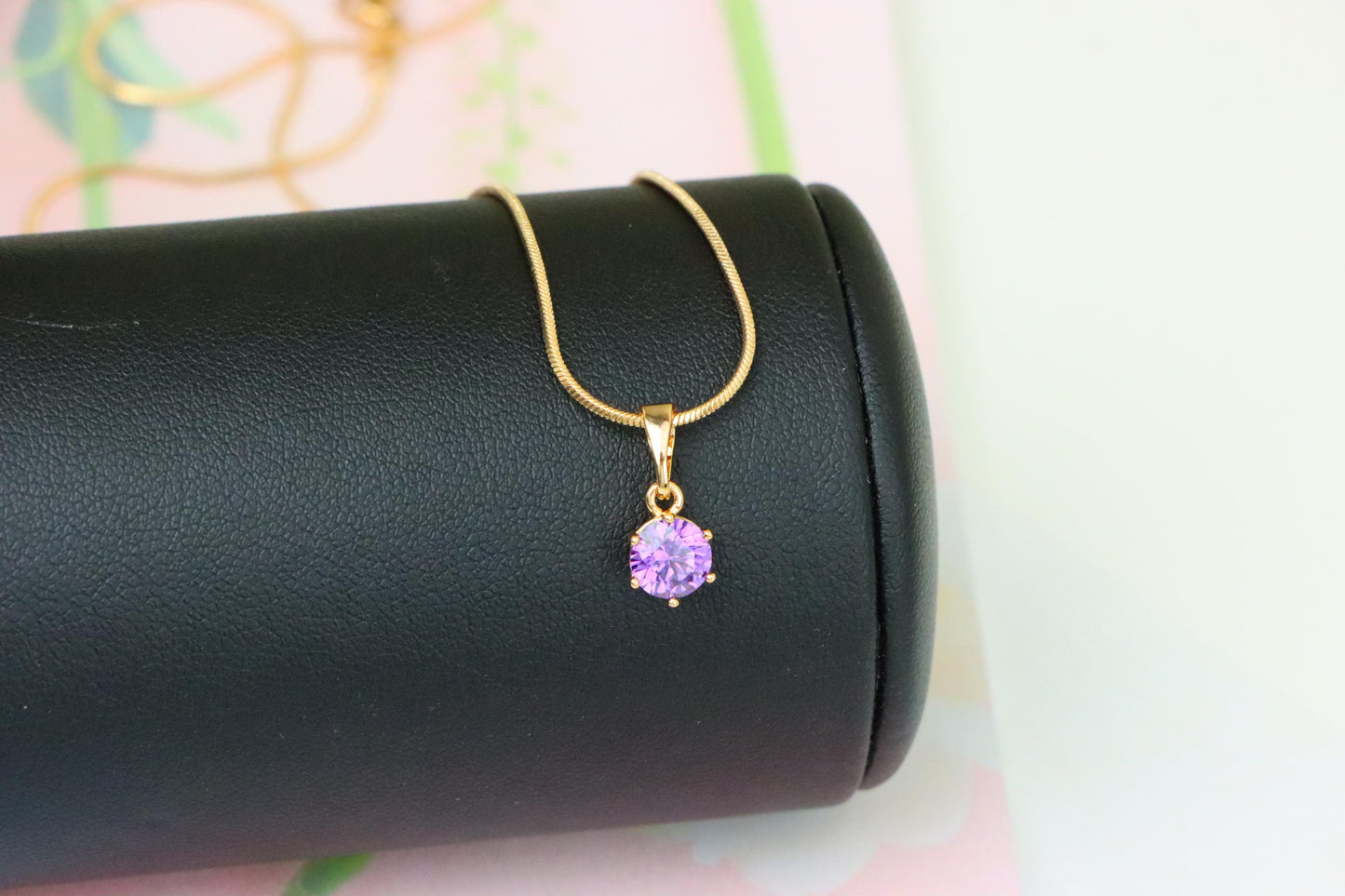 Dainty Round Purple Stone Rose Gold Pendant, XPPT1301 (2130-7)