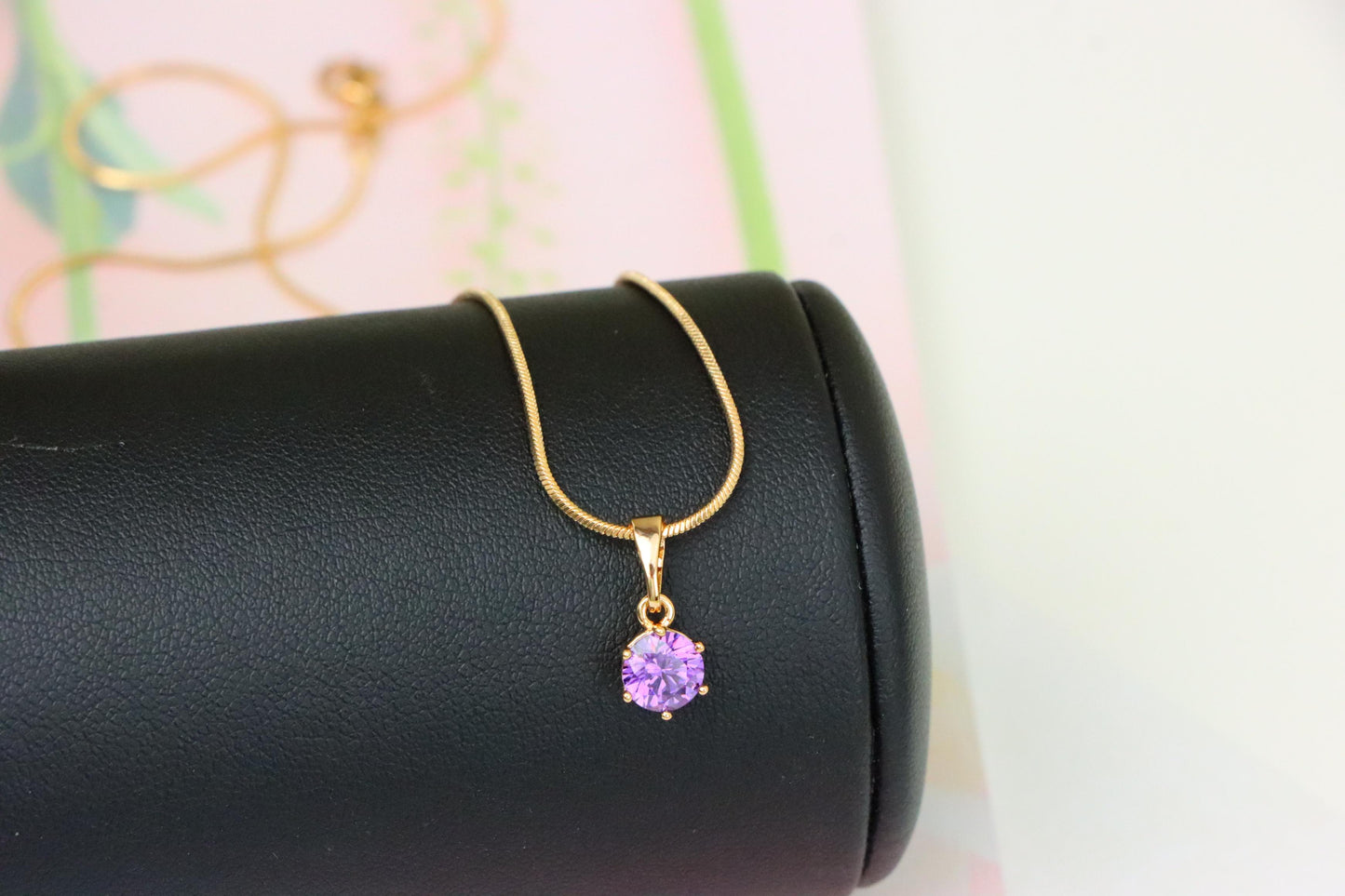 Dainty Round Purple Stone Rose Gold Pendant, XPPT1301 (2130-7)