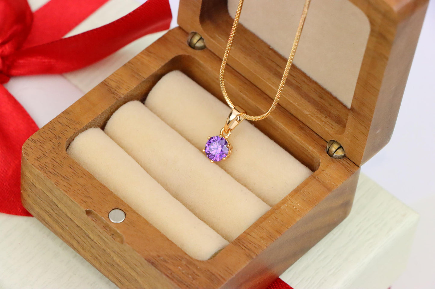Dainty Round Purple Stone Rose Gold Pendant, XPPT1301 (2130-7)