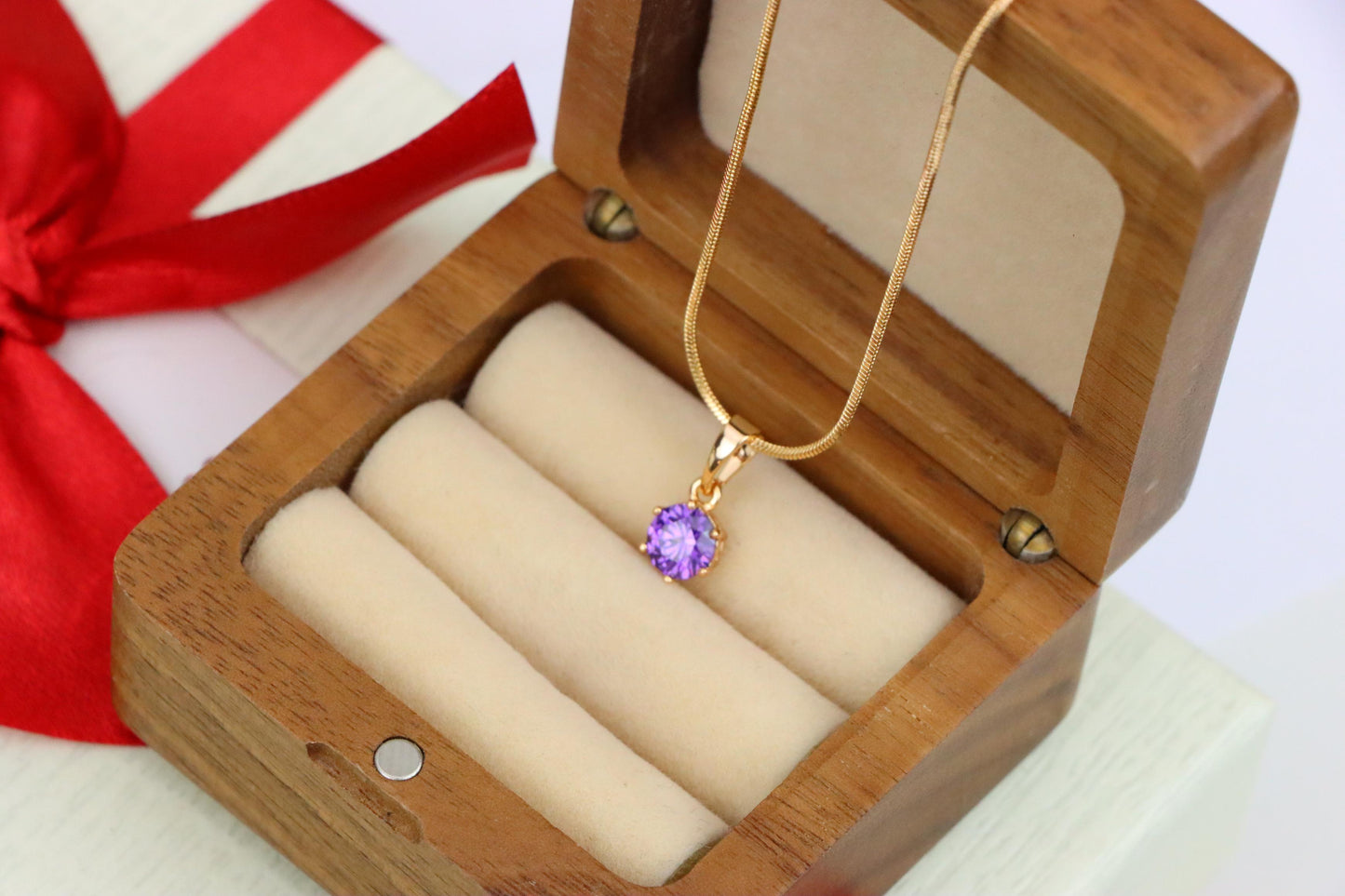 Dainty Round Purple Stone Rose Gold Pendant, XPPT1301 (2130-7)