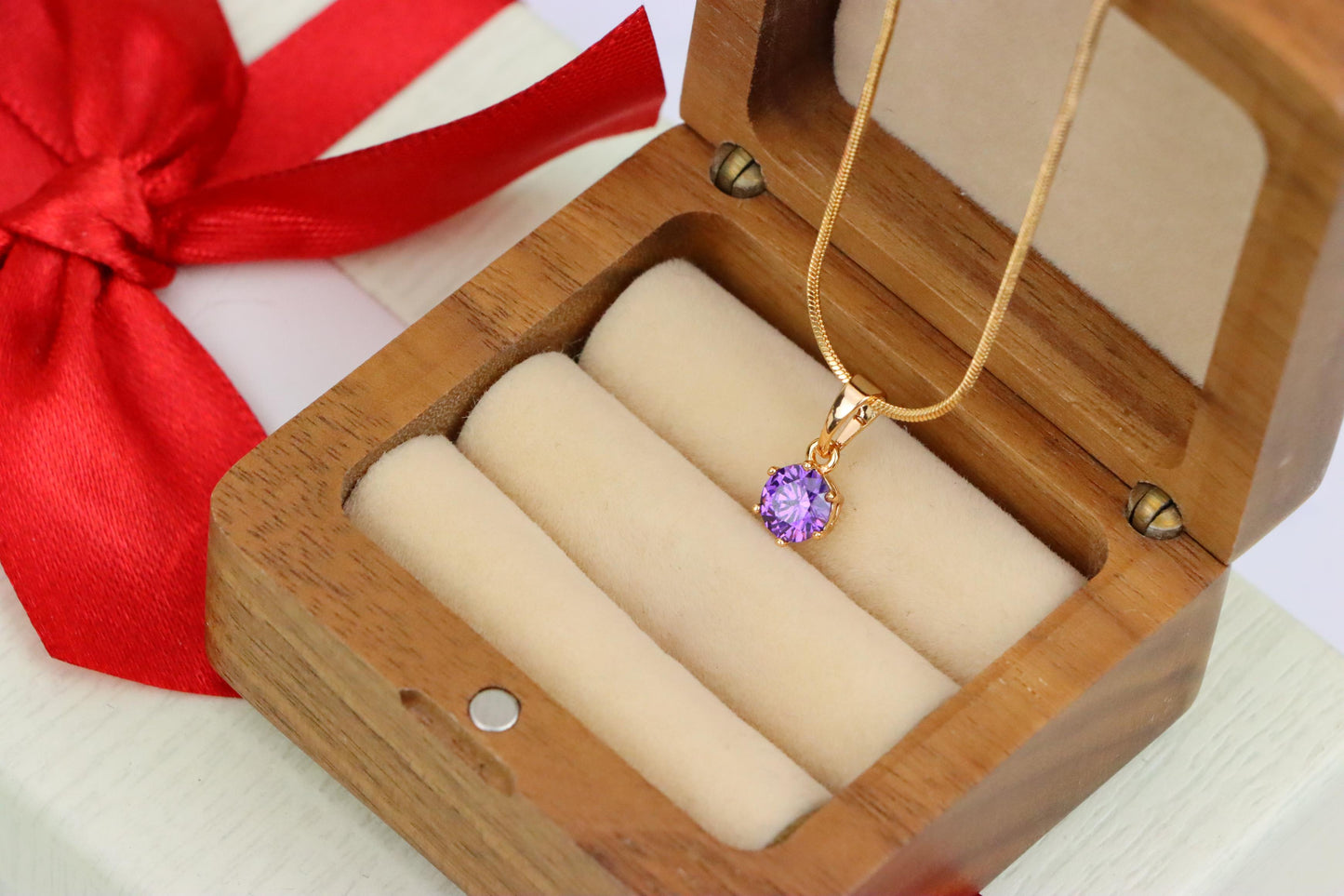 Dainty Round Purple Stone Rose Gold Pendant, XPPT1301 (2130-7)