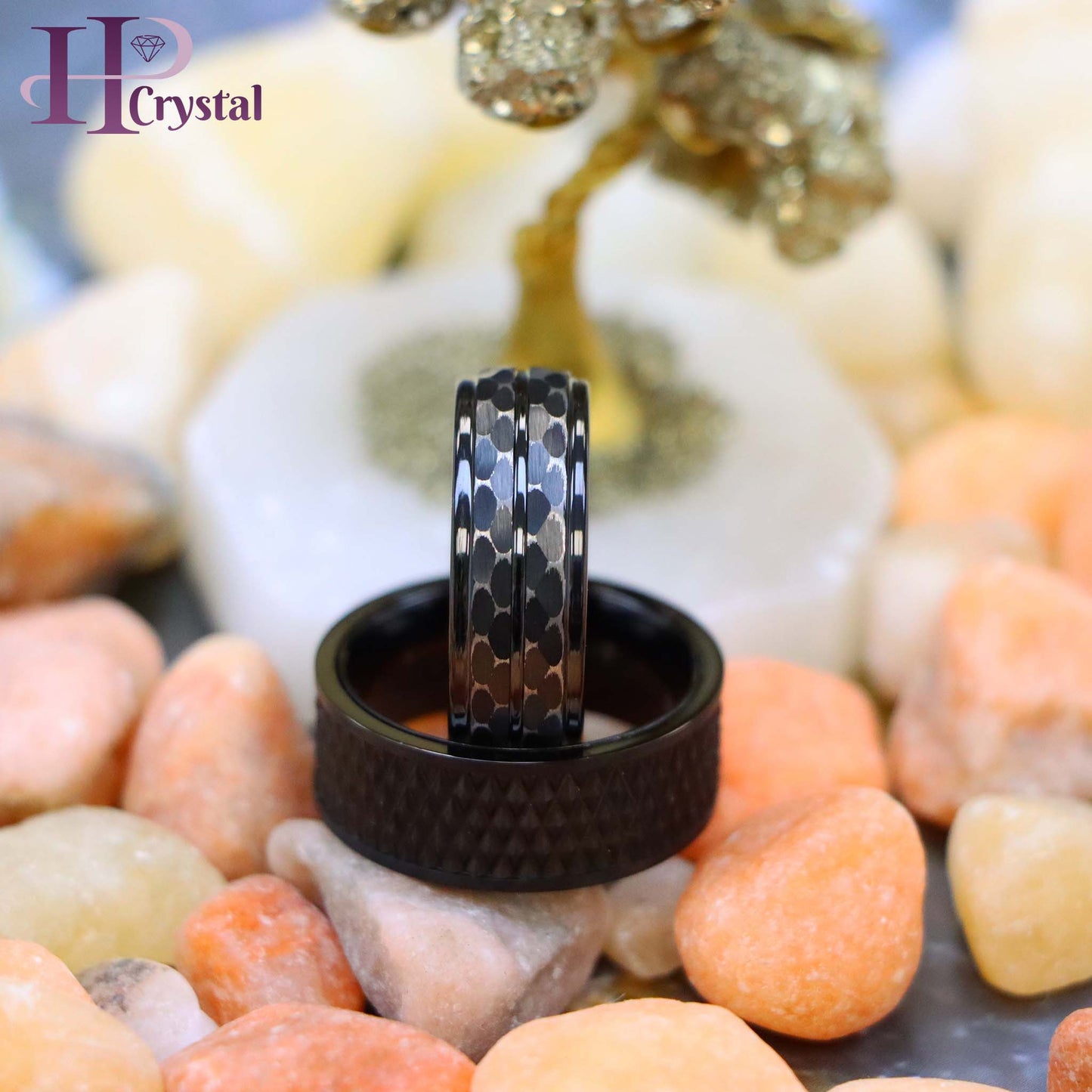 Men’s Black IP Tungsten Ring – Parallelogram Leopard Spots Design, Modern Style