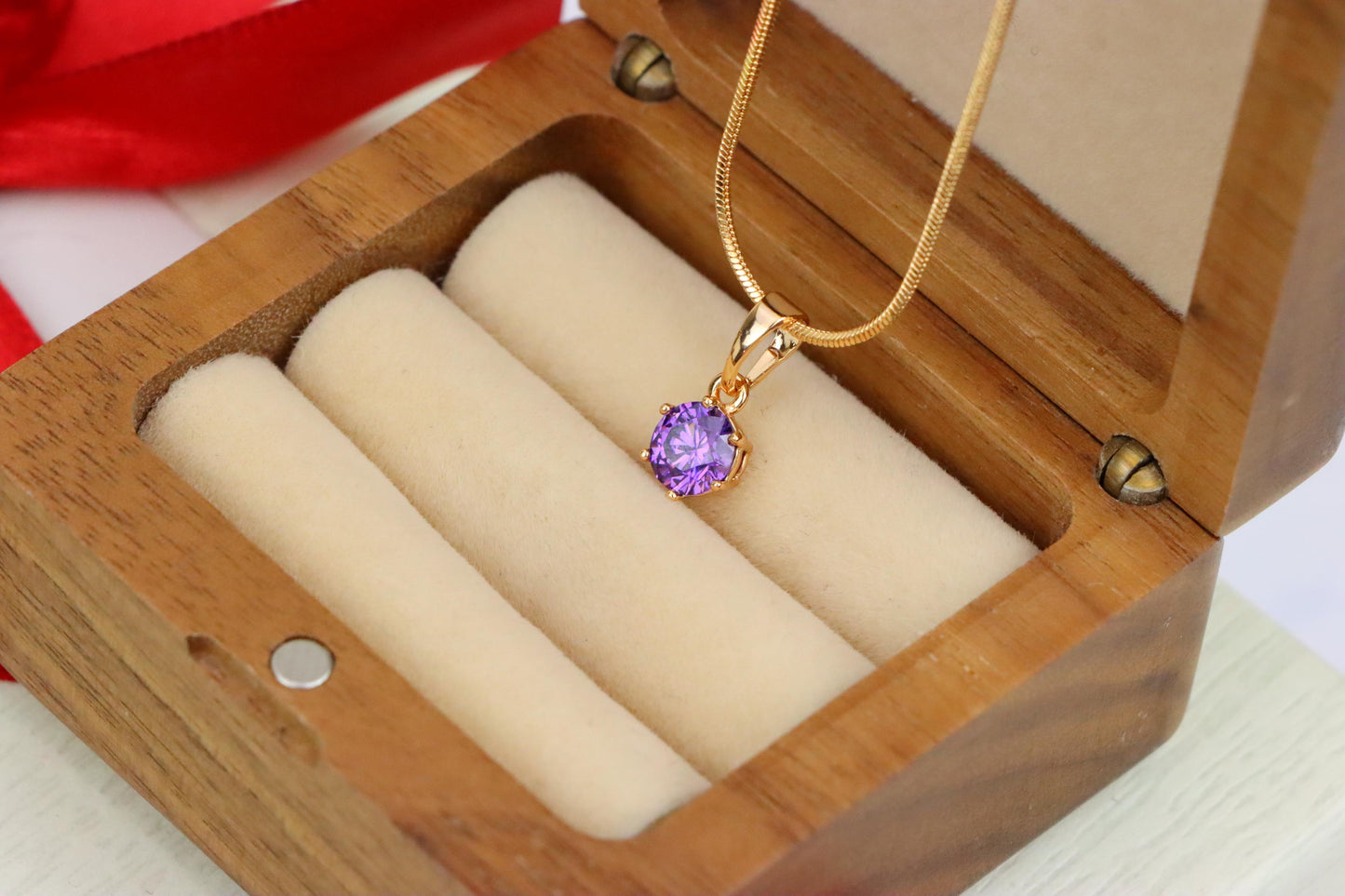 Dainty Round Purple Stone Rose Gold Pendant, XPPT1301 (2130-7)