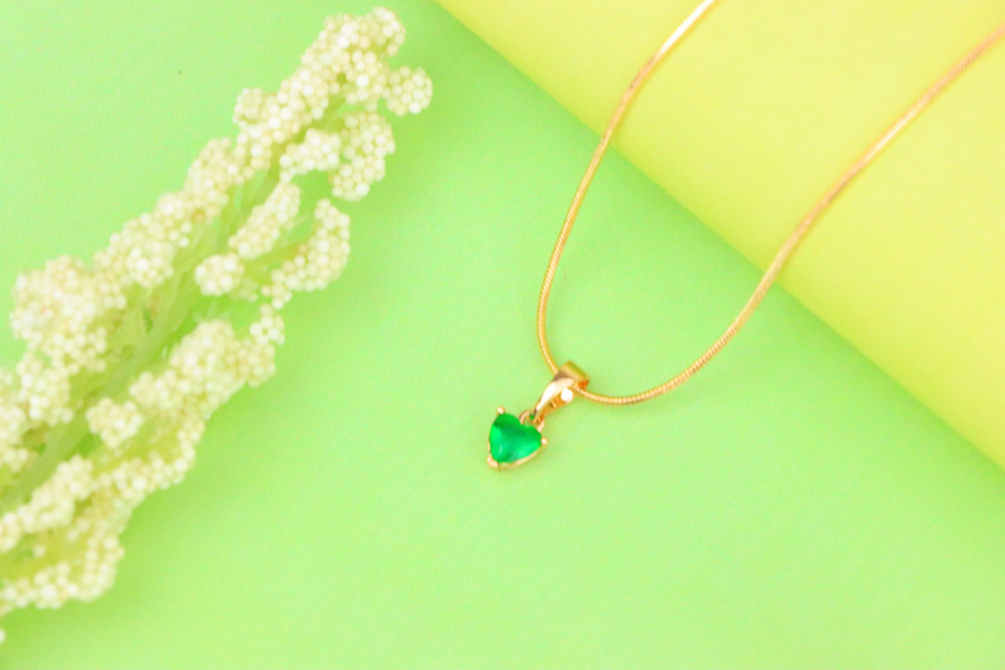 Tiny Green Heart Pendant in Gold Plated Brass, XPPT1302 (2130-8)