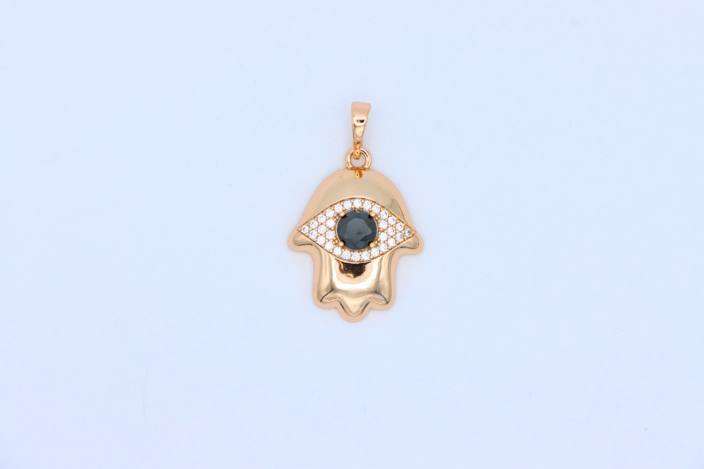 Black Evil Eye Hamsa Pendant in Gold Plated Brass – Bold Protection Amulet, XPPT1756 (2152-2)