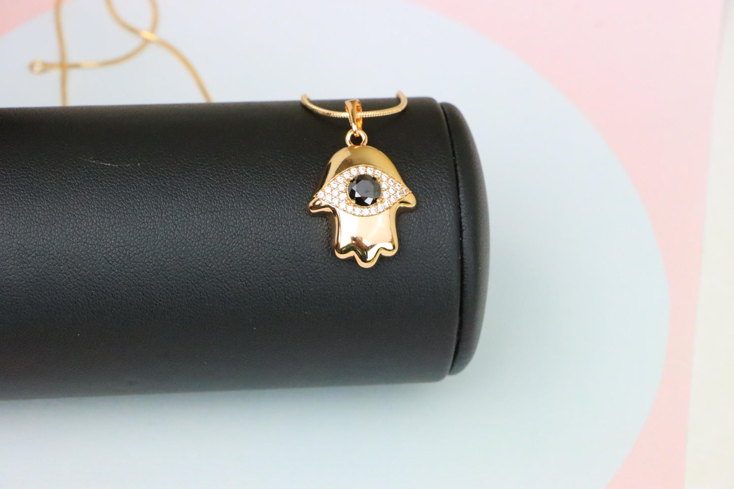 Black Evil Eye Hamsa Pendant in Gold Plated Brass – Bold Protection Amulet, XPPT1756 (2152-2)