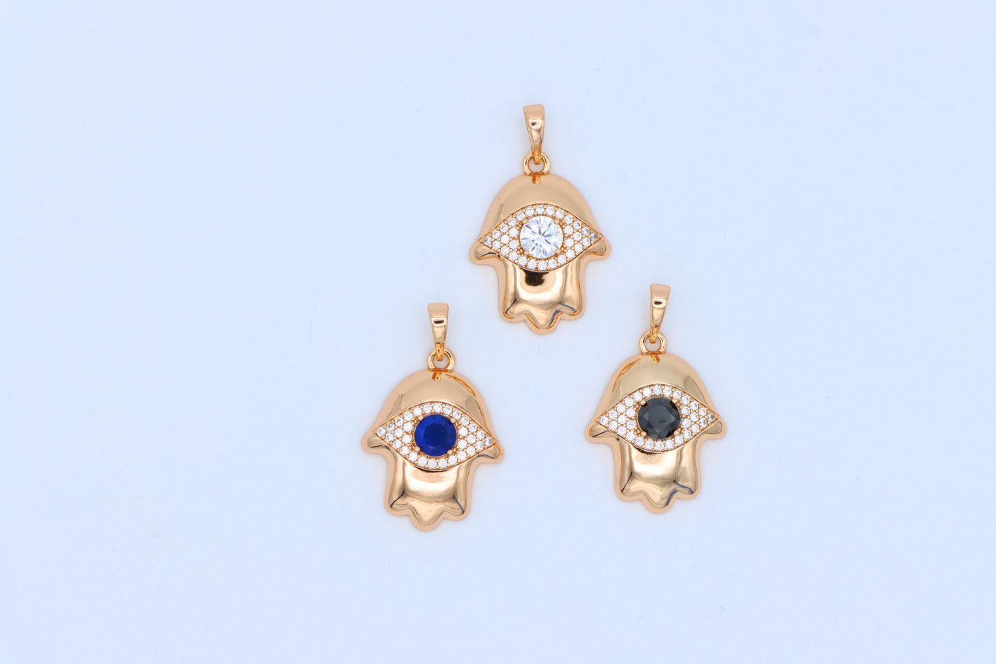 Black Evil Eye Hamsa Pendant in Gold Plated Brass – Bold Protection Amulet, XPPT1756 (2152-2)