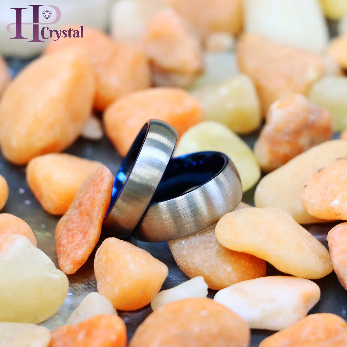Domed Blue IP Plated Inside & Gun Metal Brushed Center Tungsten Ring
