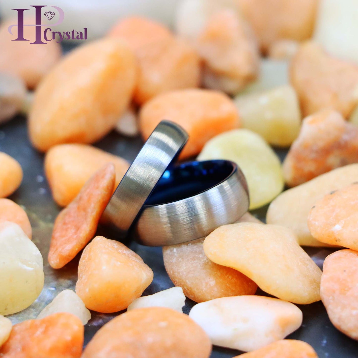 Domed Blue IP Plated Inside & Gun Metal Brushed Center Tungsten Ring