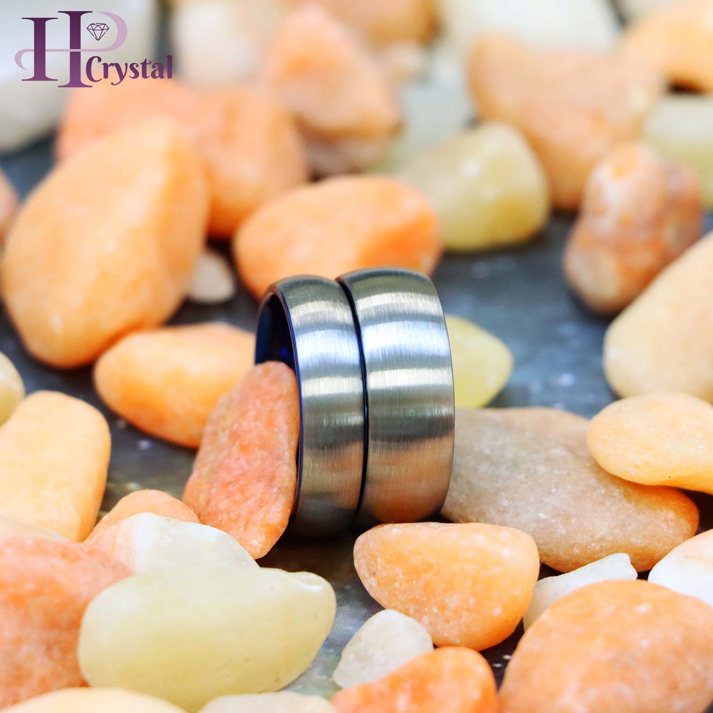 Domed Blue IP Plated Inside & Gun Metal Brushed Center Tungsten Ring