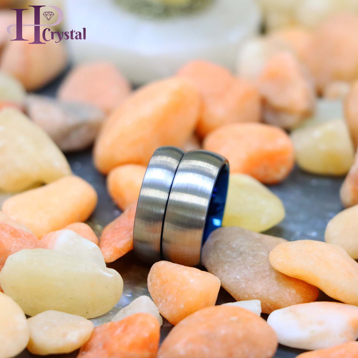 Domed Blue IP Plated Inside & Gun Metal Brushed Center Tungsten Ring