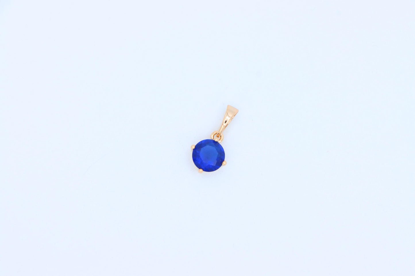 Round Blue Stone Pendant in Gold Plated Brass – Dainty Everyday Charm, XPPT1758 (2152-3)