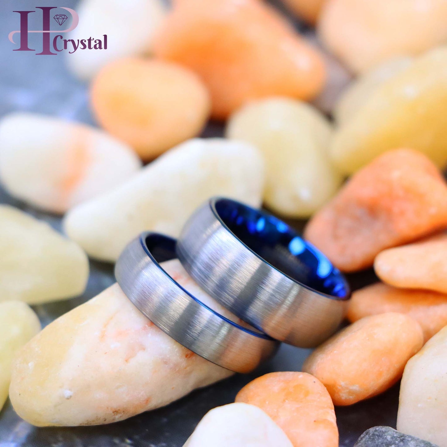 Domed Blue IP Plated Inside & Gun Metal Brushed Center Tungsten Ring