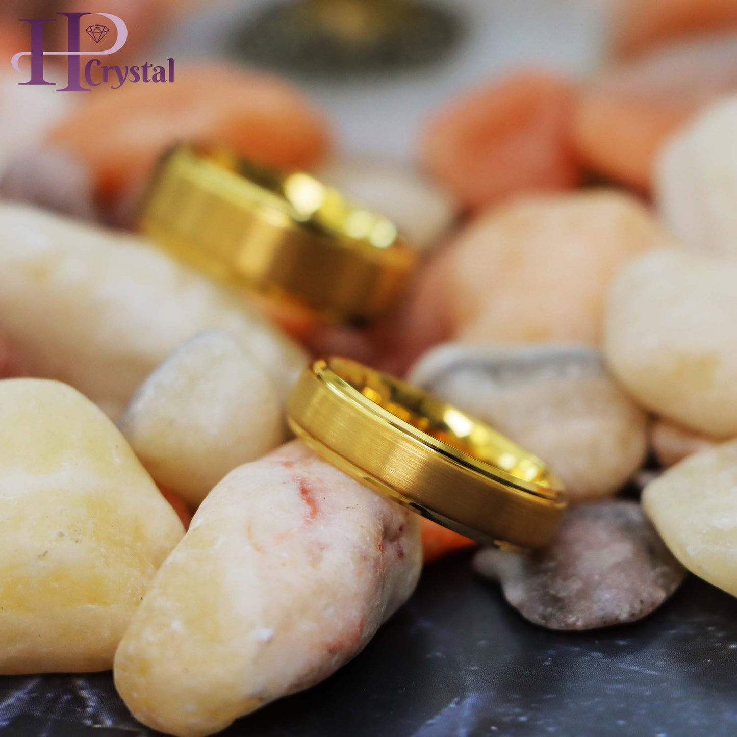 Yellow Gold IP Plated Flat Brushed Center with High Polish Stepped Edge Tungsten Ring (MARET720)