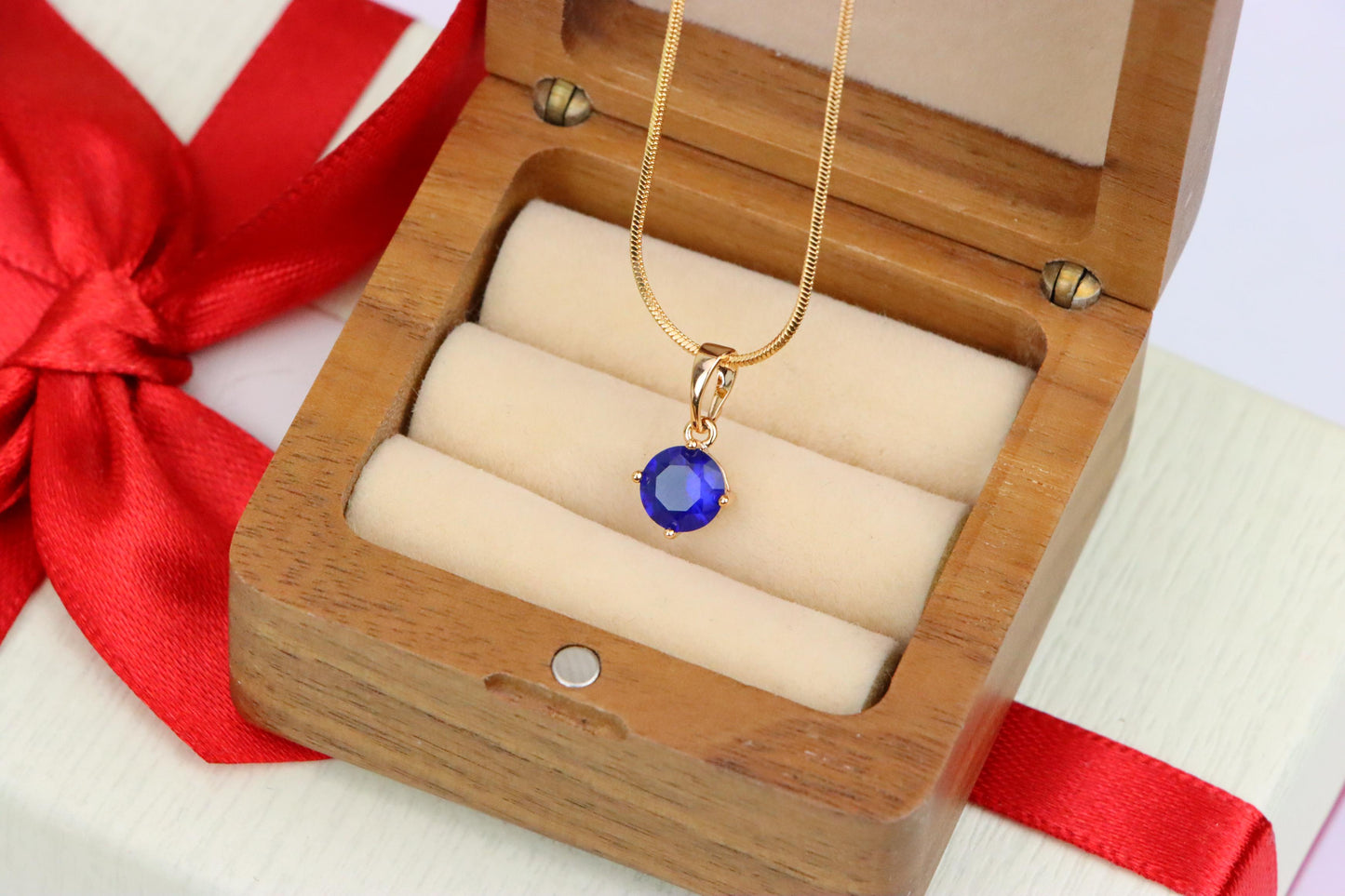 Round Blue Stone Pendant in Gold Plated Brass – Dainty Everyday Charm, XPPT1758 (2152-3)
