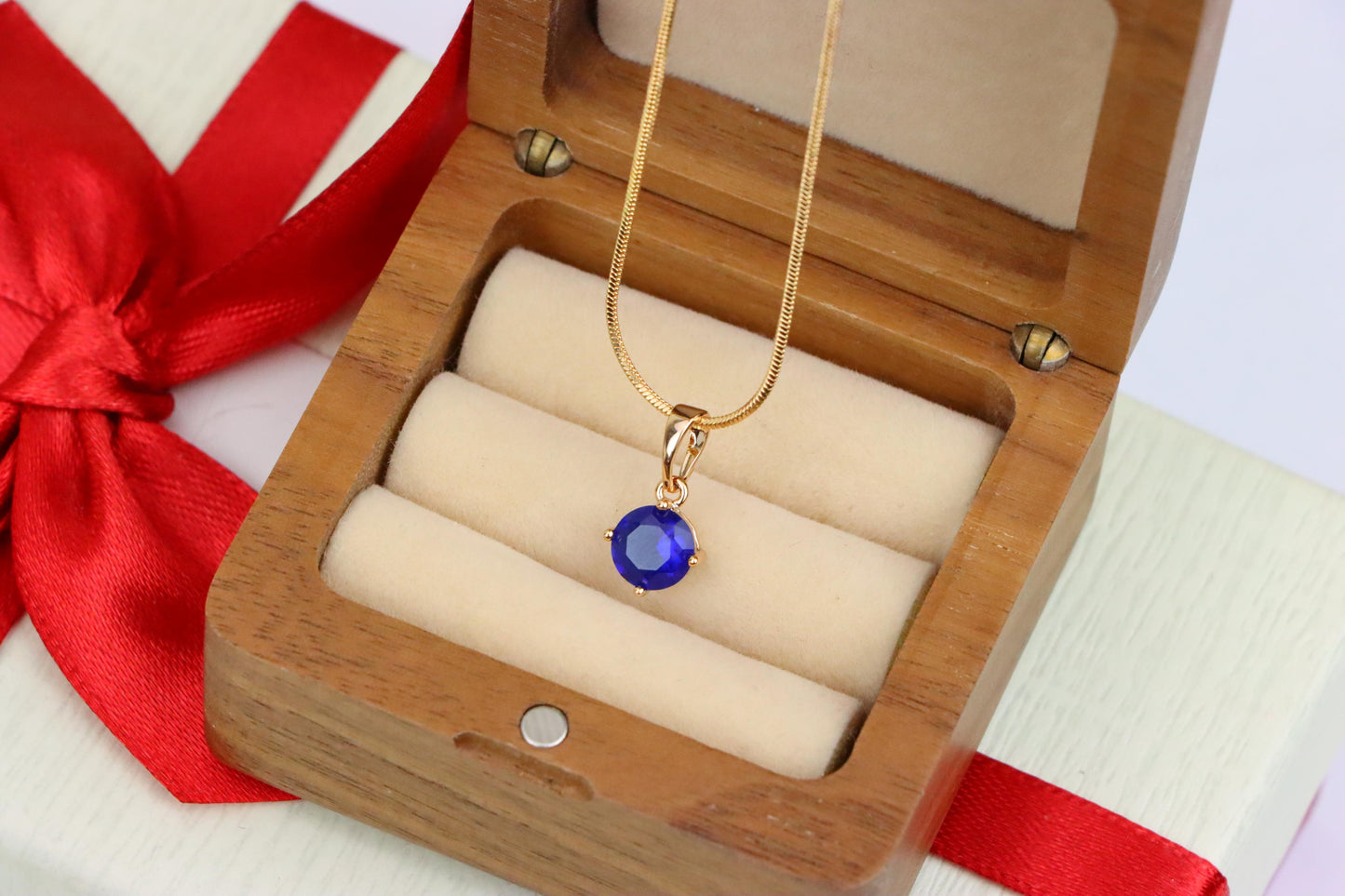 Round Blue Stone Pendant in Gold Plated Brass – Dainty Everyday Charm, XPPT1758 (2152-3)
