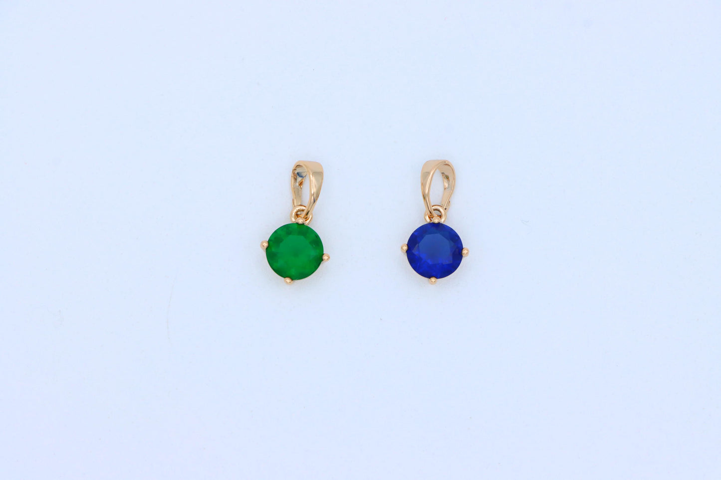 Round Blue Stone Pendant in Gold Plated Brass – Dainty Everyday Charm, XPPT1758 (2152-3)