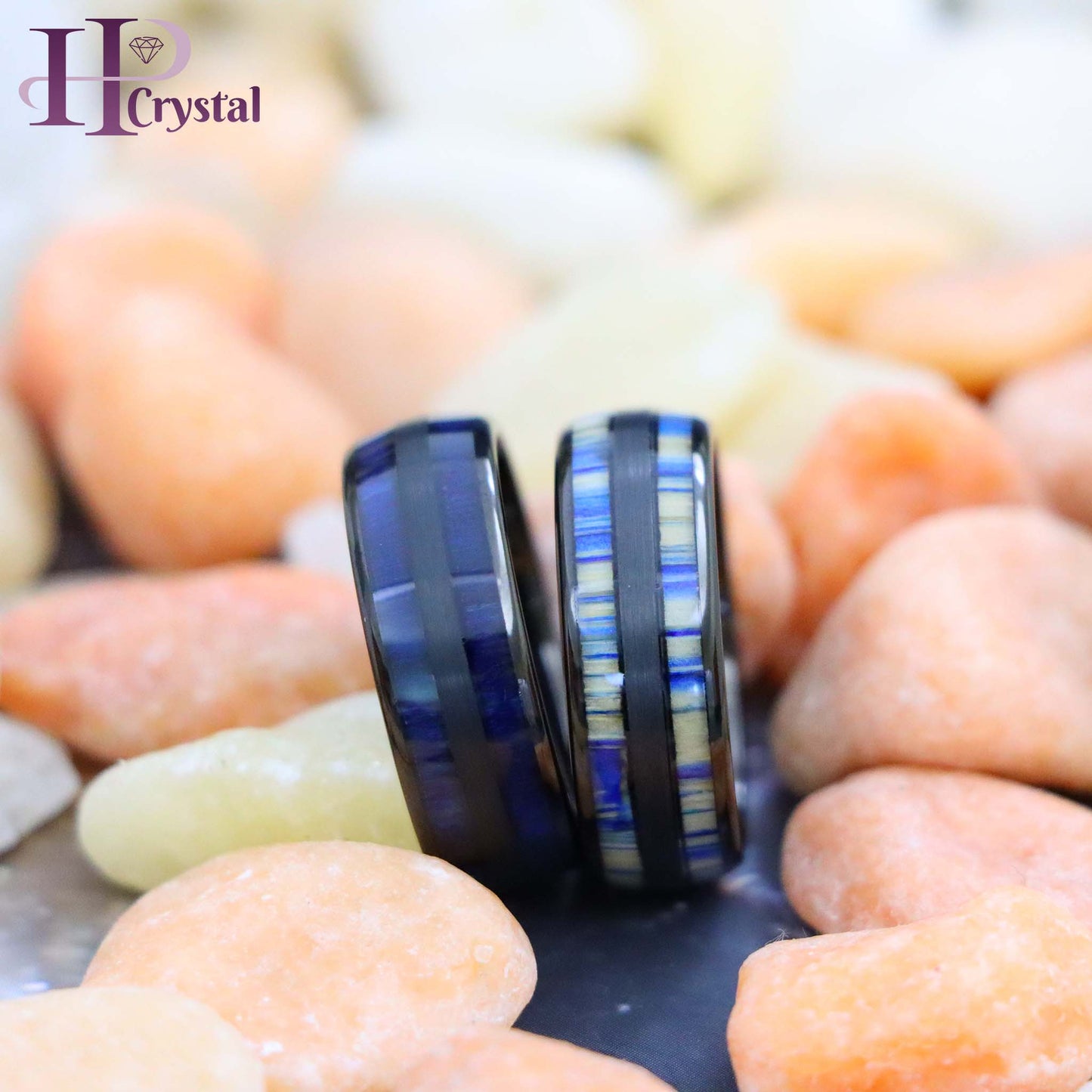 Black IP & Blue Wood Inlay/Dyed Bamboo Inlay Tungsten Ring