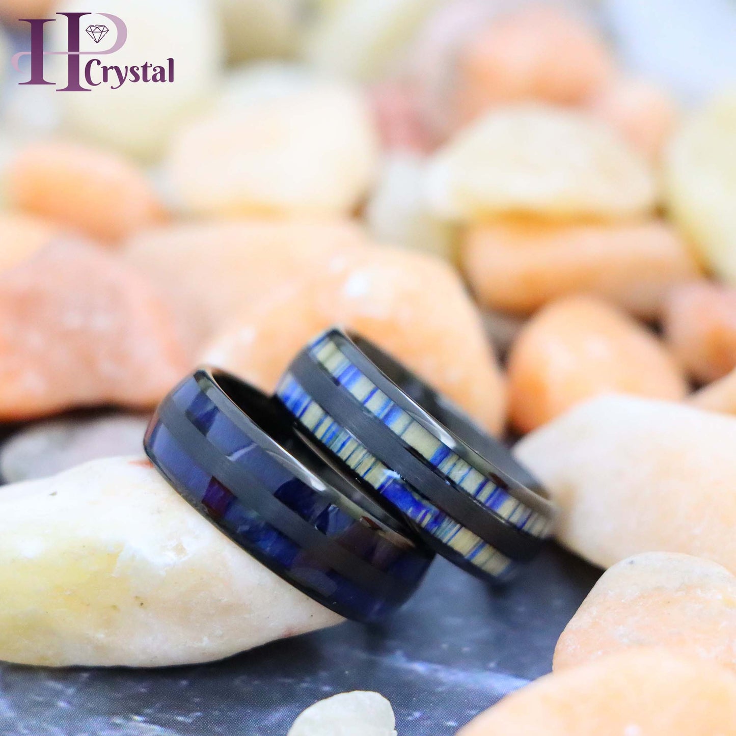Black IP & Blue Wood Inlay/Dyed Bamboo Inlay Tungsten Ring